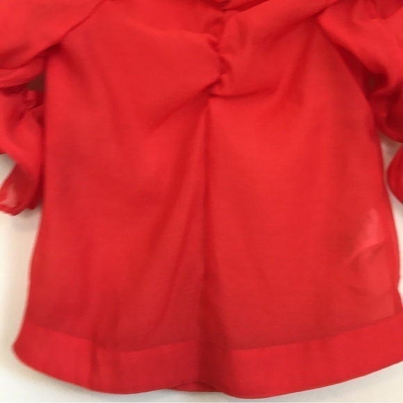 H&M Georgette Red Top V-neck Puff sleeves blouse - Picture 9 of 16